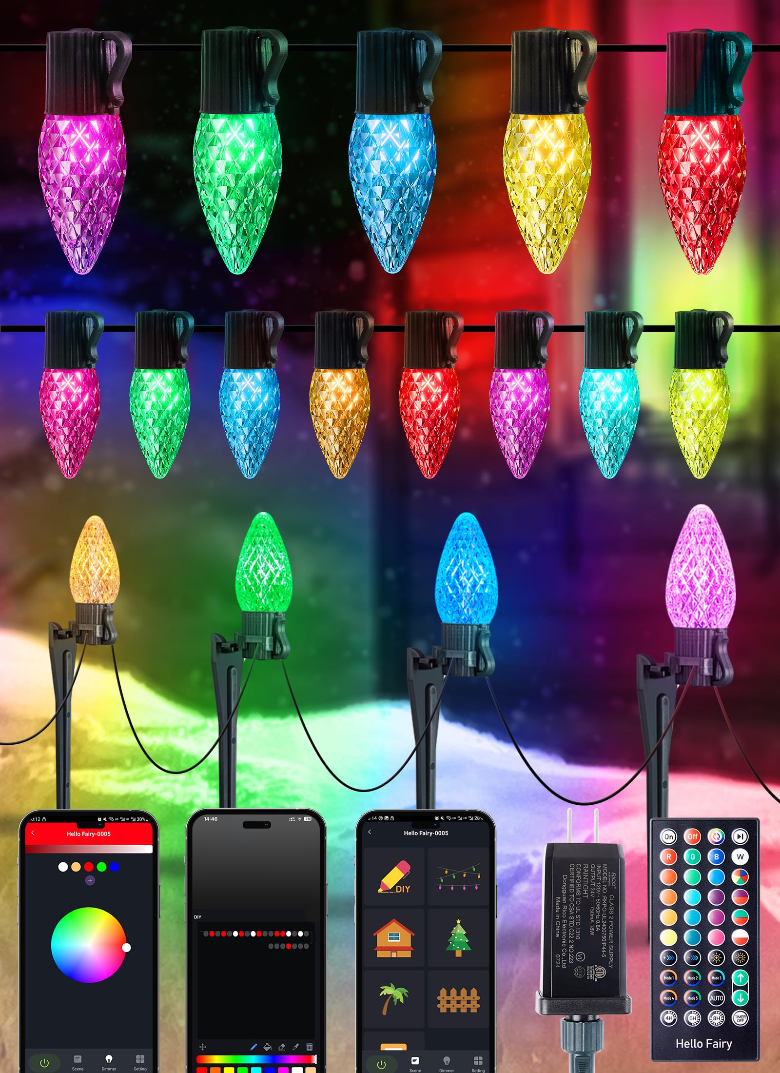Christmas Pathway Lights Outdoor, 25.7 Feet C9 Lights with 20 Multicolor Bulbs and Stakes, Connectable Outdoor Christmas Decorations Outside Yard Walkway Sidewalk Holiday